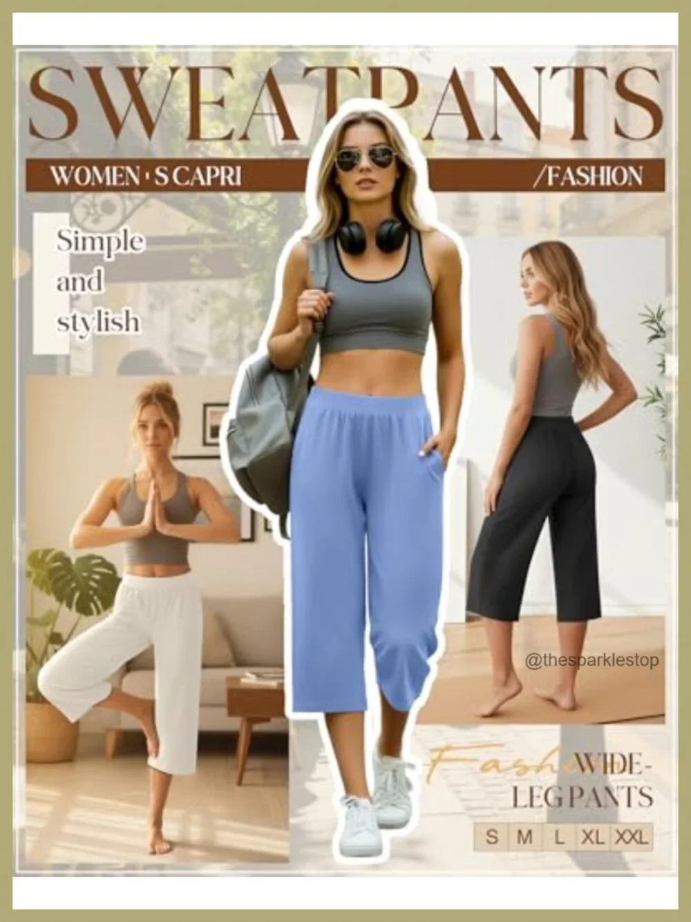 3 Pack Women's Wide Leg Capri Sweatpants with Pockets
